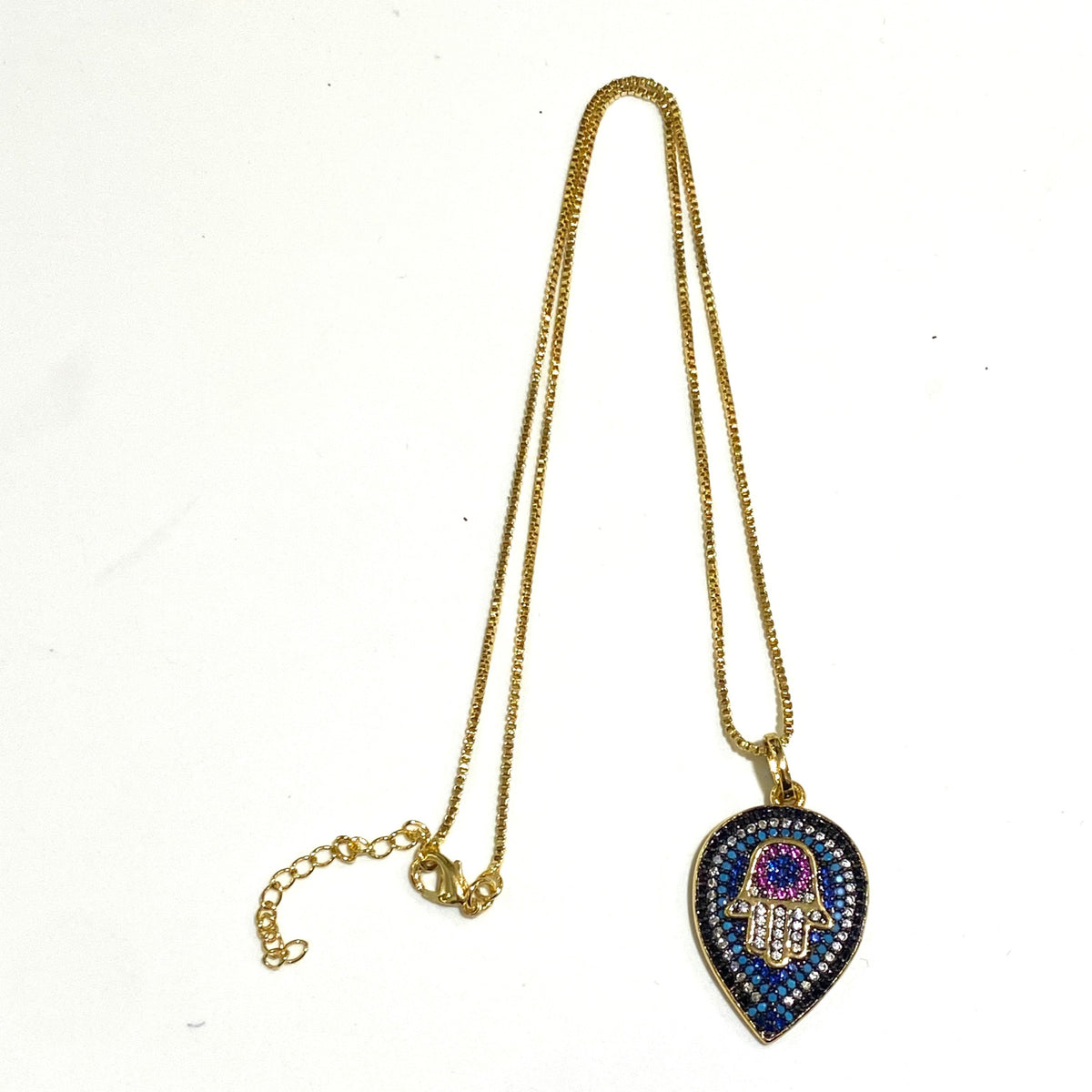 Sterling Silver Gold Plate and Crystal Hamsa Hand Necklace