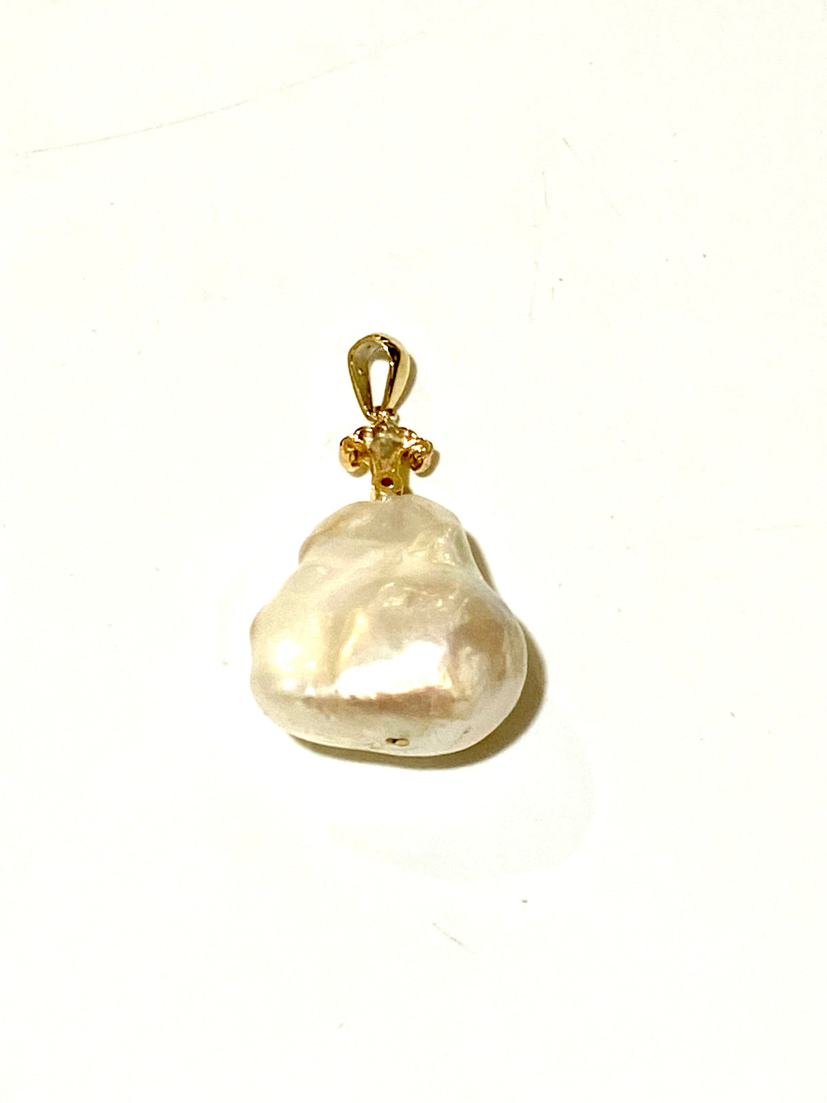 Yellow Gold Diamond set Baroque Pearl Pendant