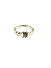 Sterling Silver Rope Band Heart-Shaped Garnet Ring