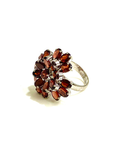 Sterling Silver Garnet Flower Cluster Ring