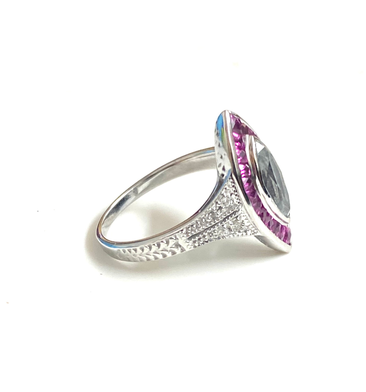 9ct White Gold Aquamarine and Ruby Ring