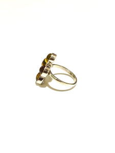 Sterling Silver Honey Amber Flower Ring