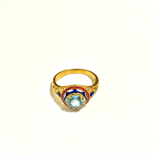 Brass Enamel and Gemstone Ring