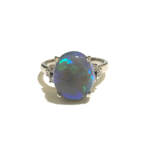 9ct White Gold 4.7ct Solid Black Opal and Diamond Ring