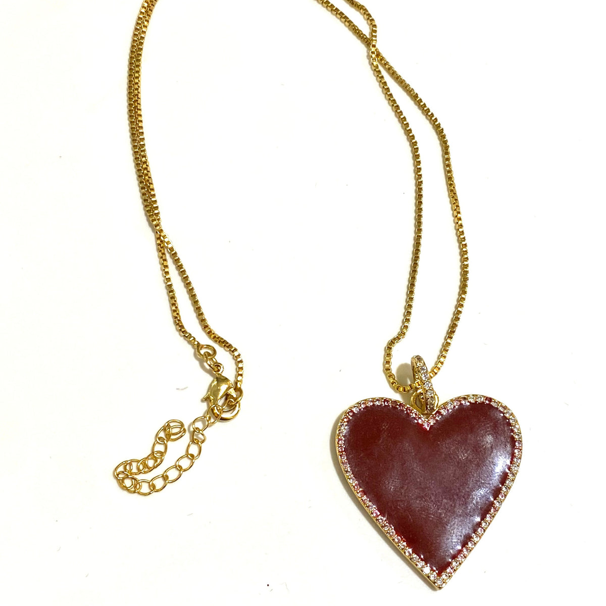 Sterling Silver Gold Plate, Red Enamel and CZ Necklace