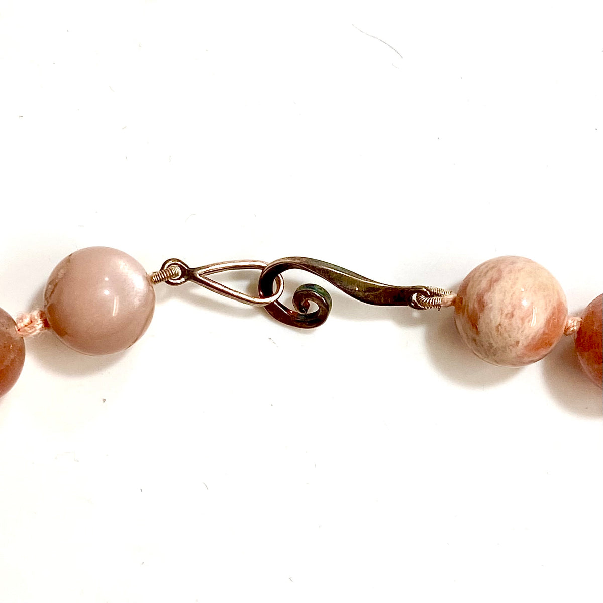 Sterling Silver Round Pink Moonstone Beaded Necklace