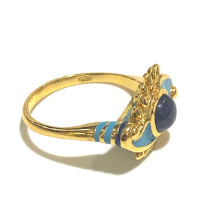 Blue Enamel, Gemstone and Sterling Silver Brass Evil Eye Ring