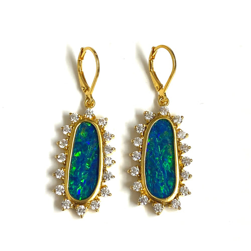 Sterling Silver Gold Plate Australian Opal Earrings