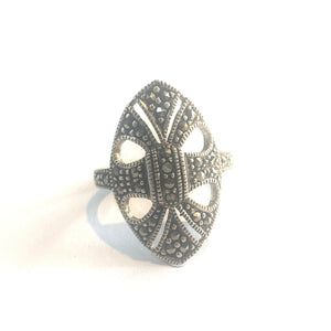 Sterling Silver and Marcasite Oval Cut Out Ring