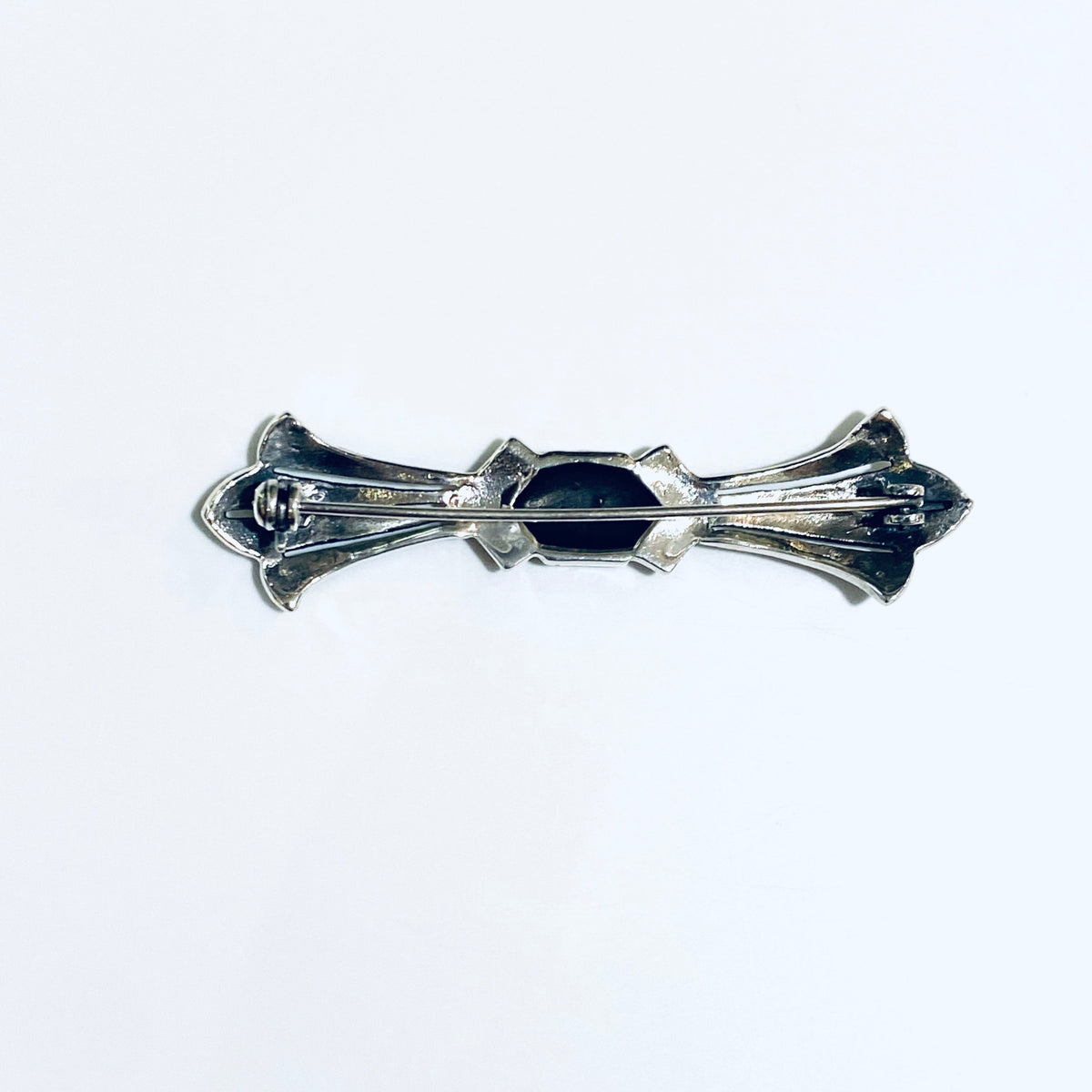 Sterling Silver Marcasite Onyx Brooch