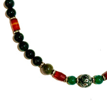 Bloodstone, Carnelian, Moss Agate, and Green Onyx Beaded Necklace with Magnetic Clasp