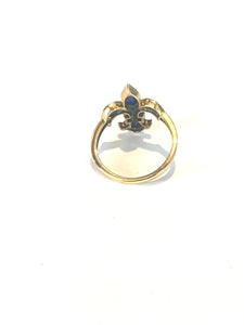 9ct Gold Sapphire and Diamond Fleur de Lis Ring