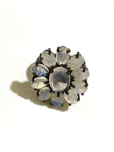 Flower Moonstone Black Rhodium Plated Sterling Silver Ring