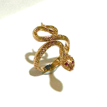 9ct Yellow Gold Snake Ring with Ruby Eyes