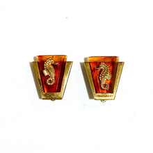 Set of Vintage Costume Seahorse Motif Dress Clip and Earrings