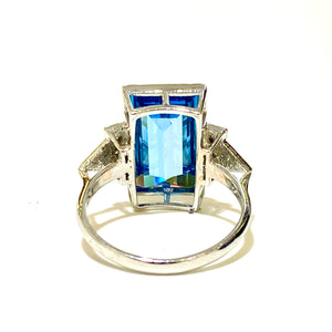 9ct White Gold 10ct Blue Topaz and Diamond Ring