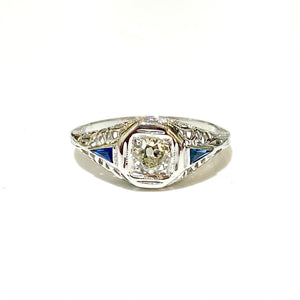 Antique 18ct White Gold Diamond and Sapphire Ring