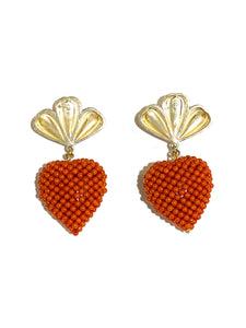 Natural Momo Coral Beaded Heart Earrings