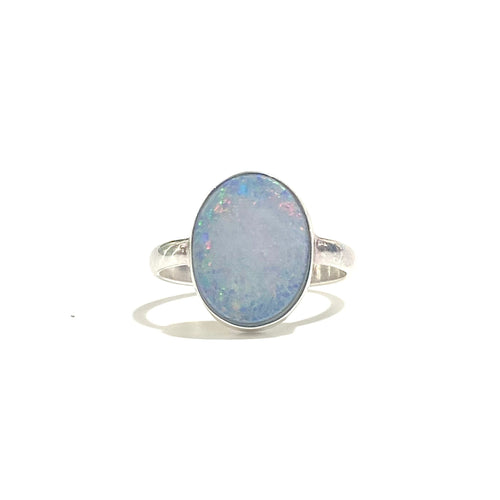 Sterling Silver White Round Opal Ring