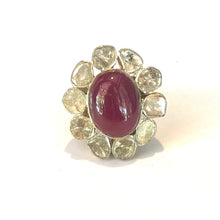 Sterling Silver Gold Plate Ruby and Polki Diamond Ring