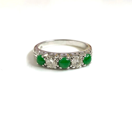 9ct White Gold Jadeite and Diamond Ring