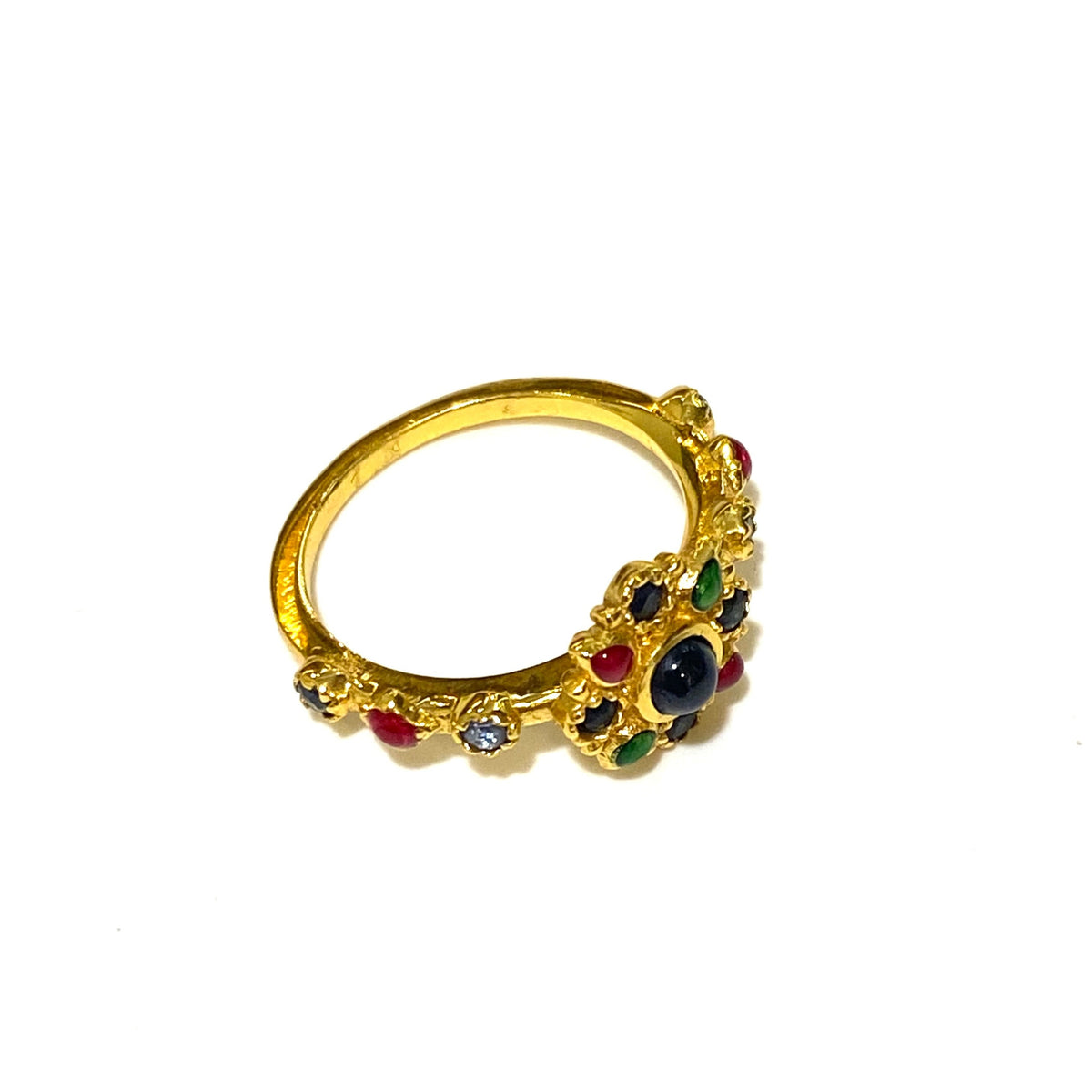 Gemstone and Enamel Floral Ring
