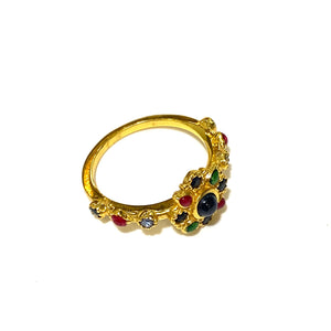 Gemstone and Enamel Floral Ring