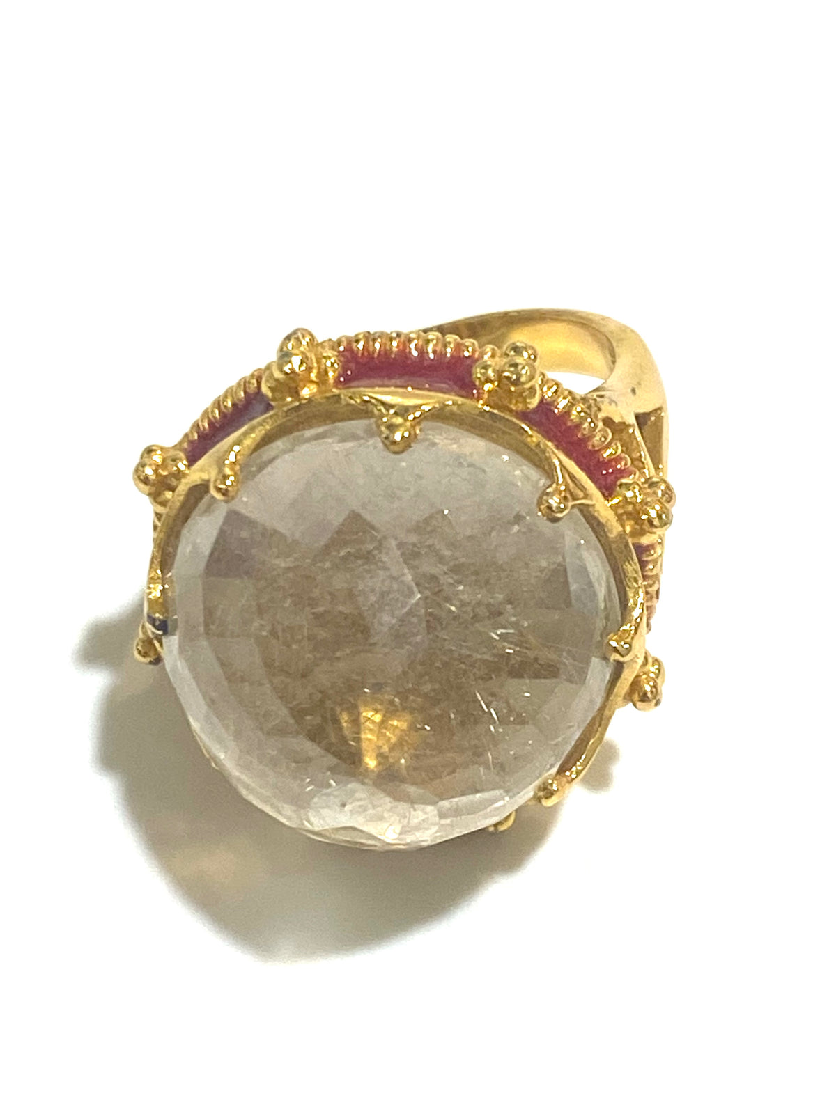 Rock Crystal, Enamel and Brass Ring