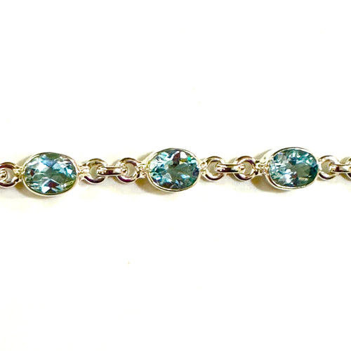 Sterling Silver Natural Blue Oval Topaz Bracelet