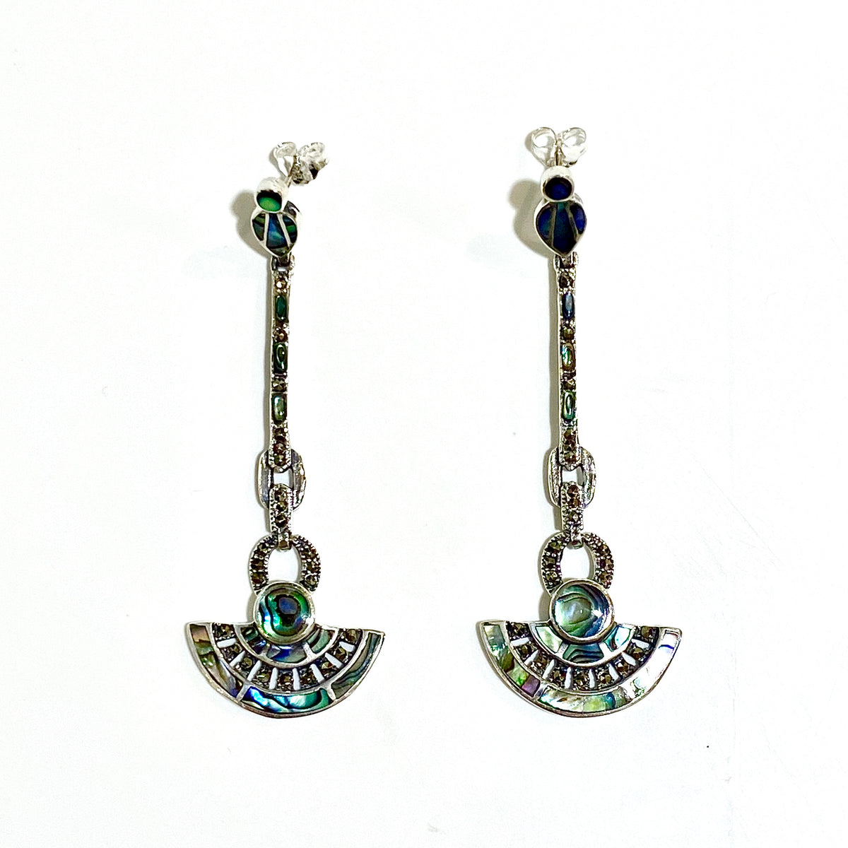 Sterling Silver Marcasite and Abalone Shell Earrings