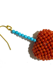 Natural Momo Coral and Turquoise Heart Beaded Earrings