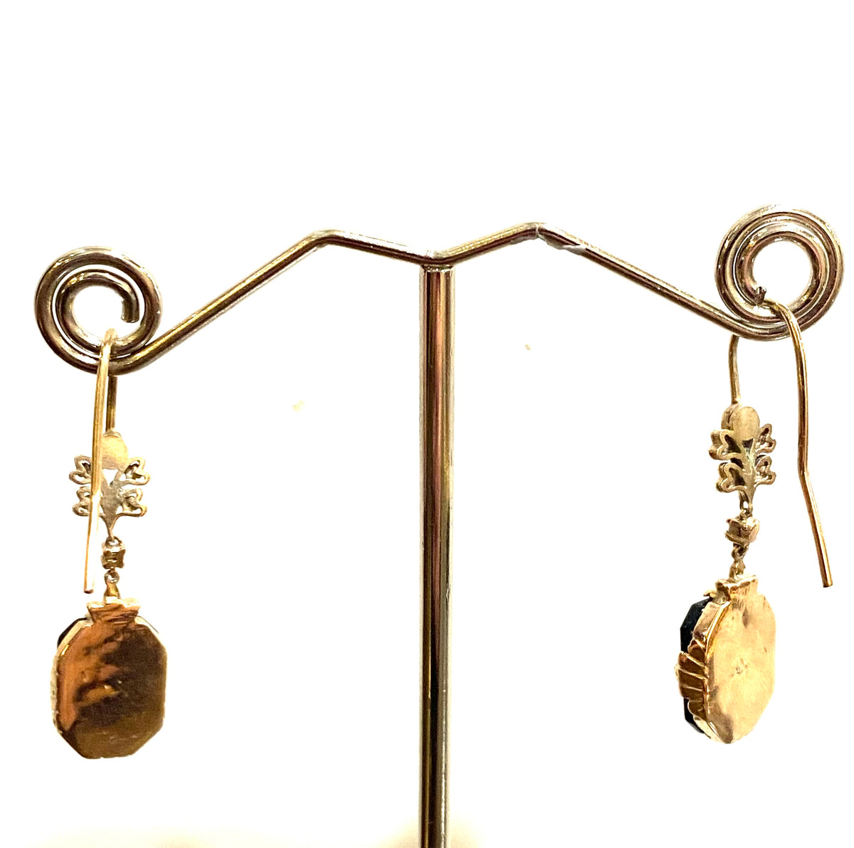 9ct Gold Onyx and Diamond Drop Earrings