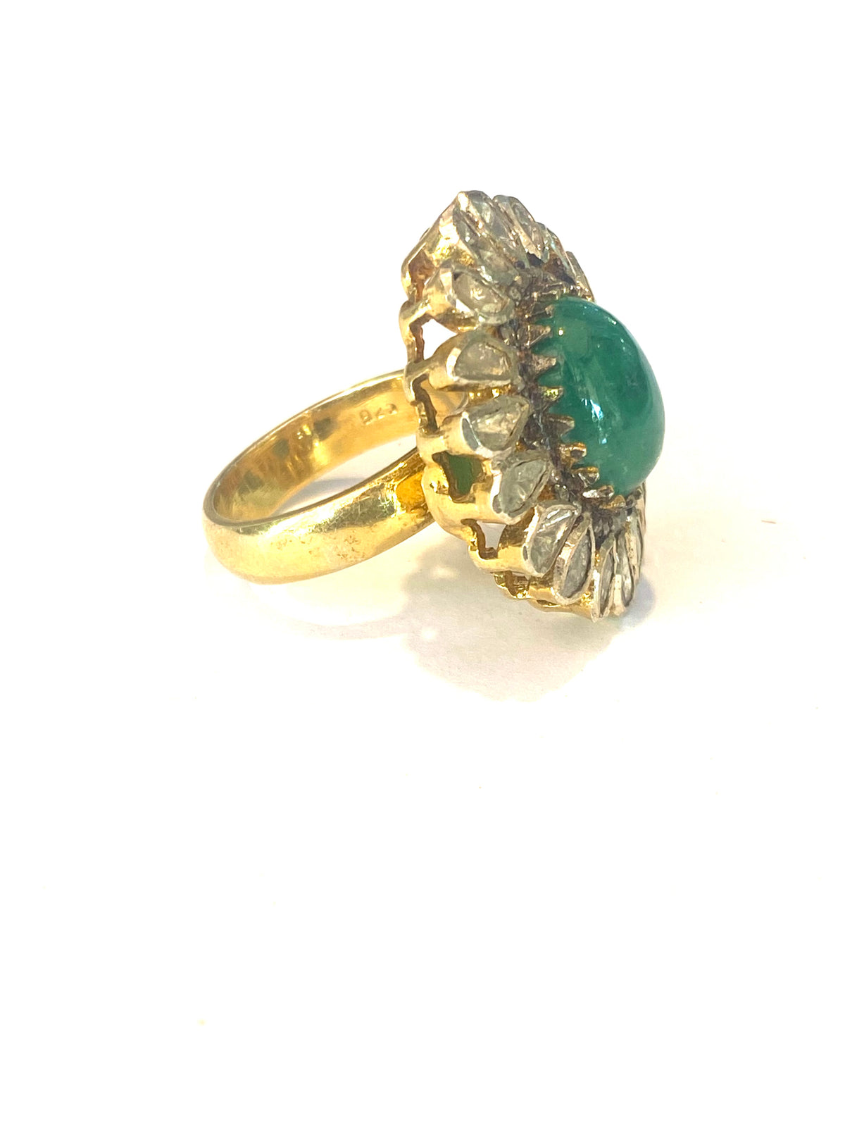 Sterling Silver Gold Plate Emerald and Polki Diamond Ring