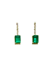 9ct Gold Emerald and Diamond Drop Earrings