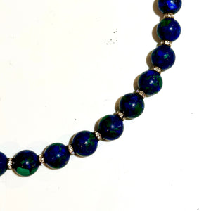 Round Azurite Beaded Necklace with Sterling Silver Clasp