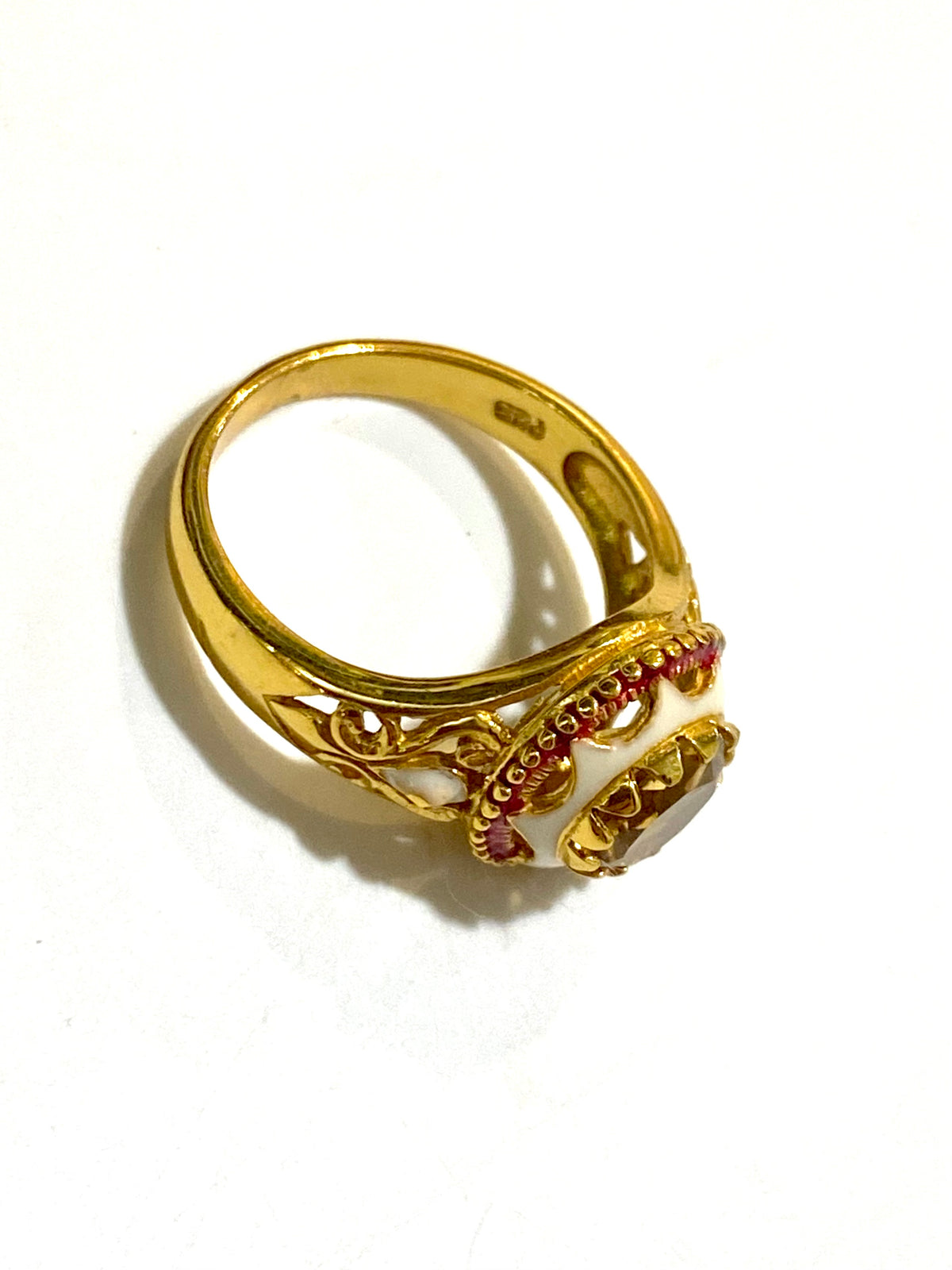 Brass Enamel and Gemstone Ring