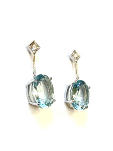 9ct White Gold Aquamarine & Diamond Drop Earrings