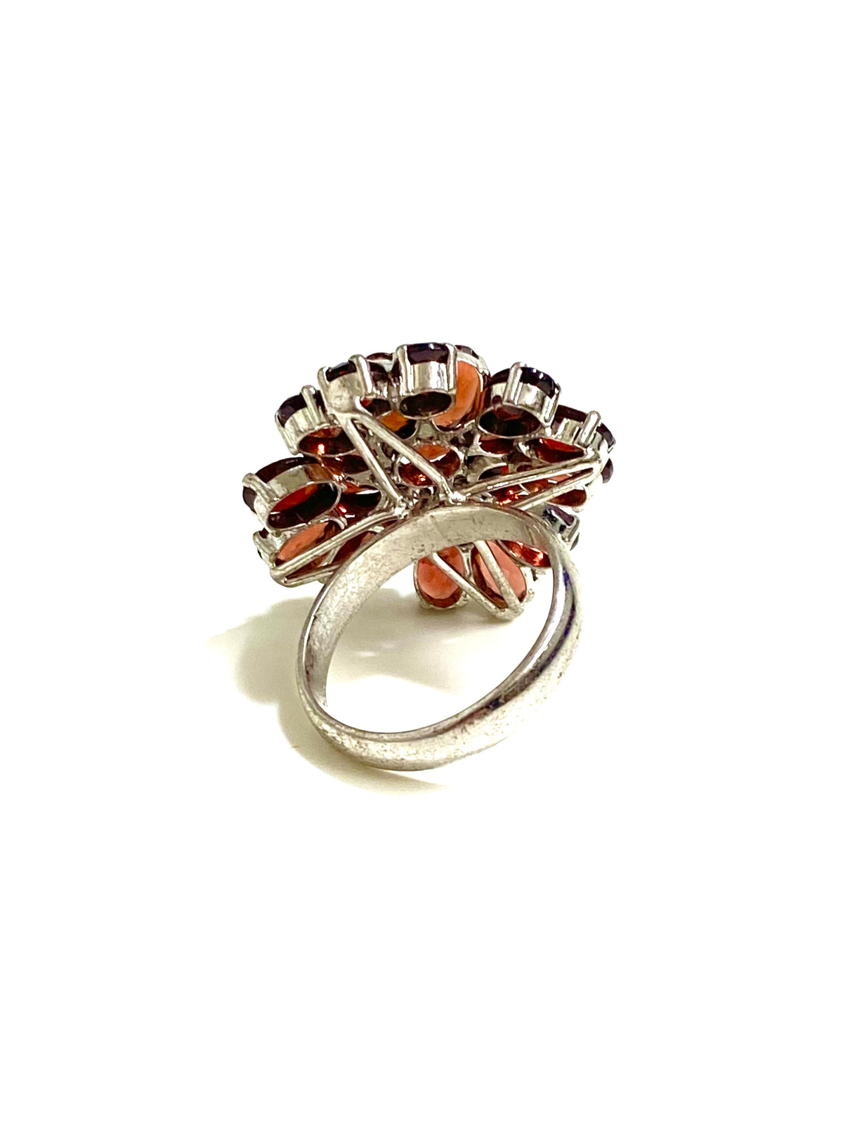Sterling Silver Garnet Flower Cluster Ring