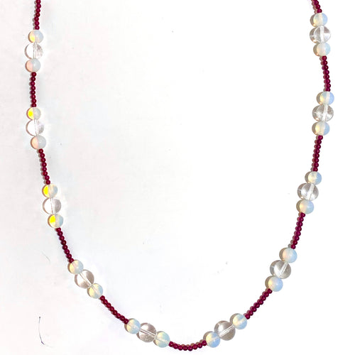 Opalite, Garnet and Rock Crystal Beaded Necklace