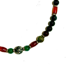 Bloodstone, Carnelian, Moss Agate, and Green Onyx Beaded Necklace with Magnetic Clasp