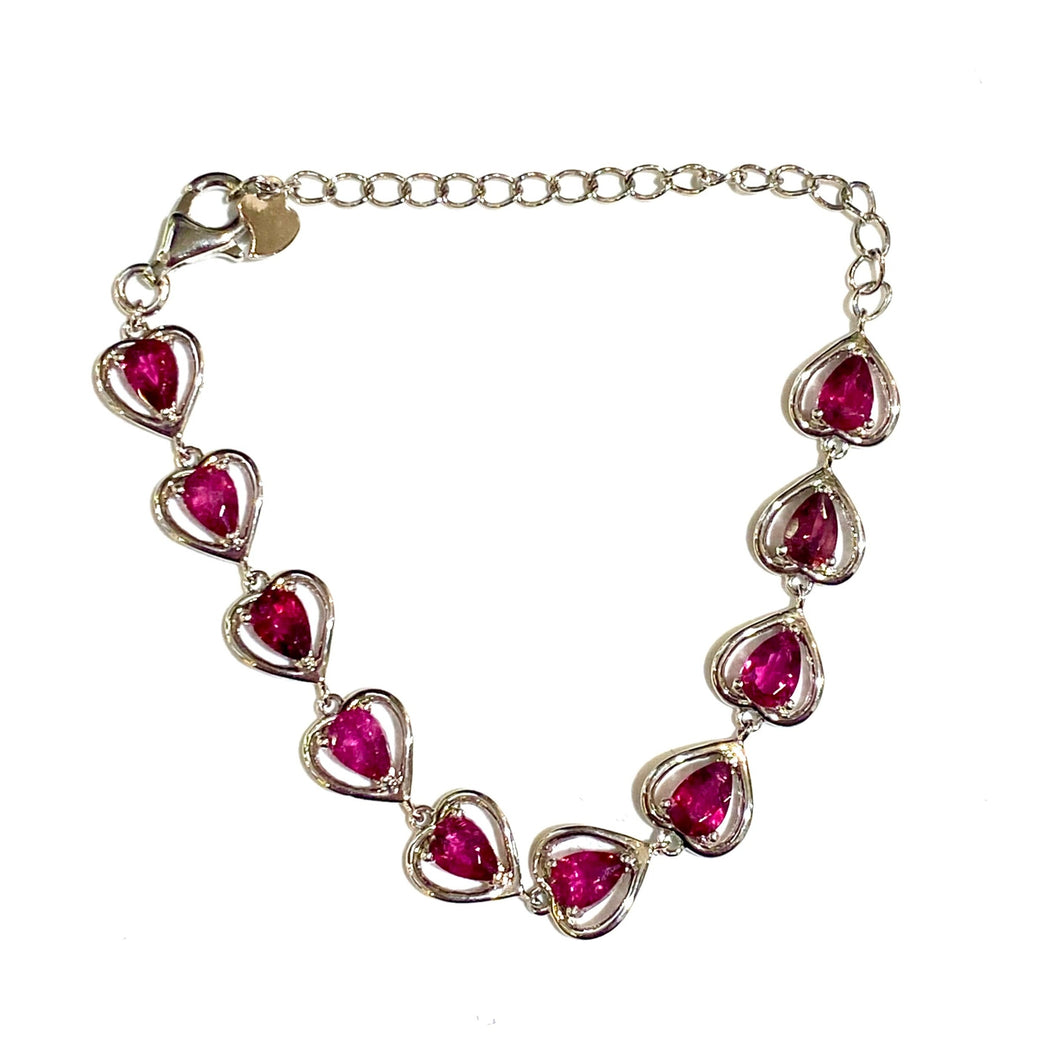 Sterling Silver Pink Tourmaline Heart Bracelet