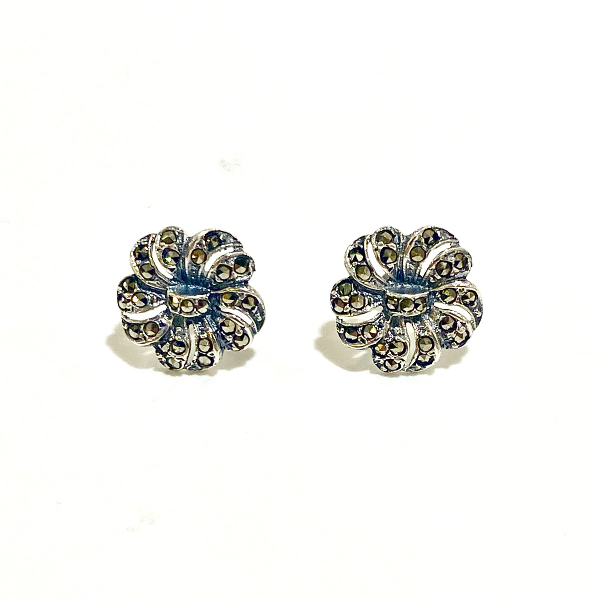 Sterling Silver Marcasite Flower Stud Earrings