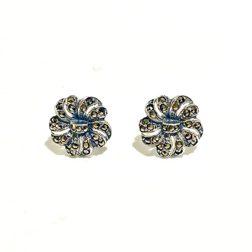 Sterling Silver Marcasite Flower Stud Earrings