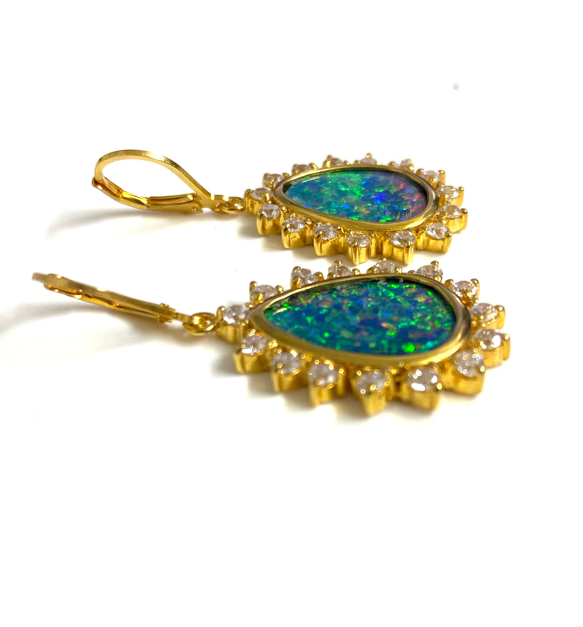 Australian Opal and White Sapphire Earrings