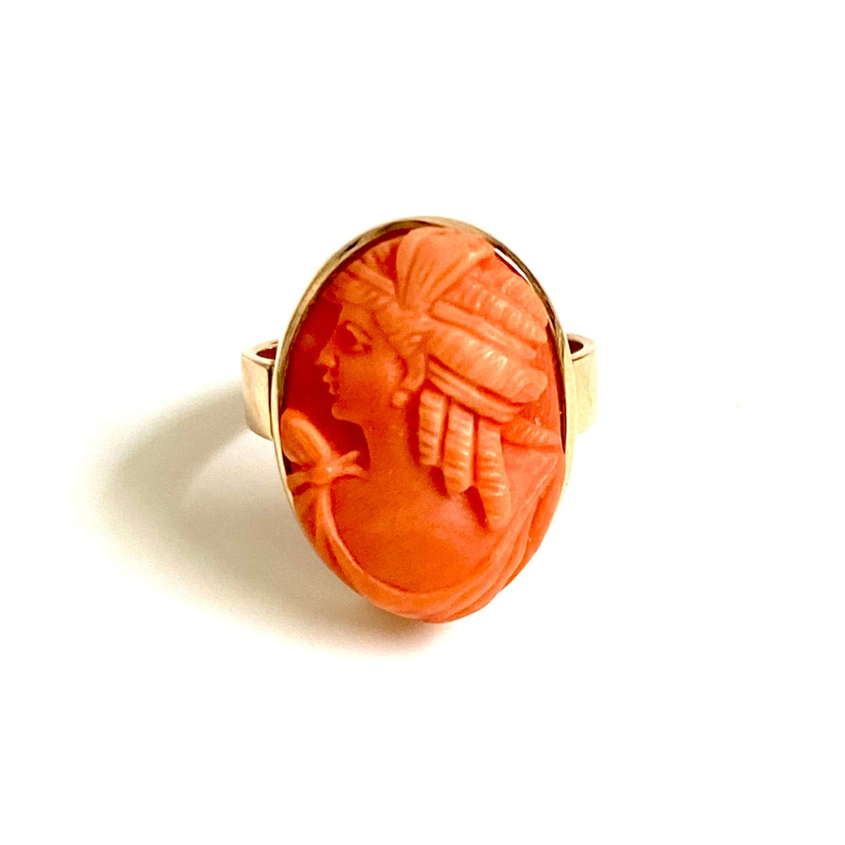 9ct Yellow Gold Coral Egyptian Cameo Ring