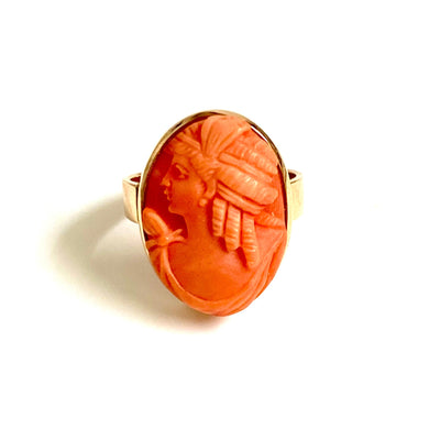 9ct Yellow Gold Coral Egyptian Cameo Ring