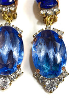 Blue and White Crystal Clip On Drop Earrings