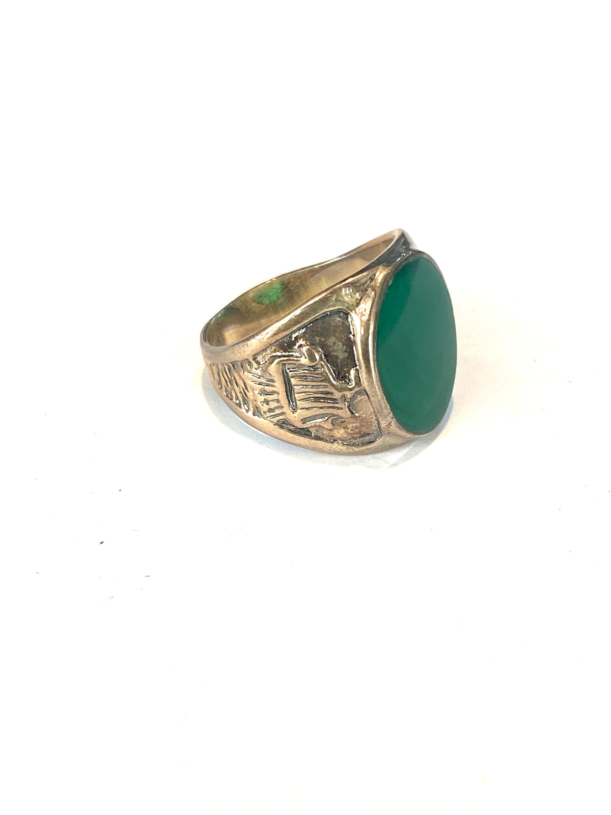Sterling Silver Green Onyx Engraved Band Ring