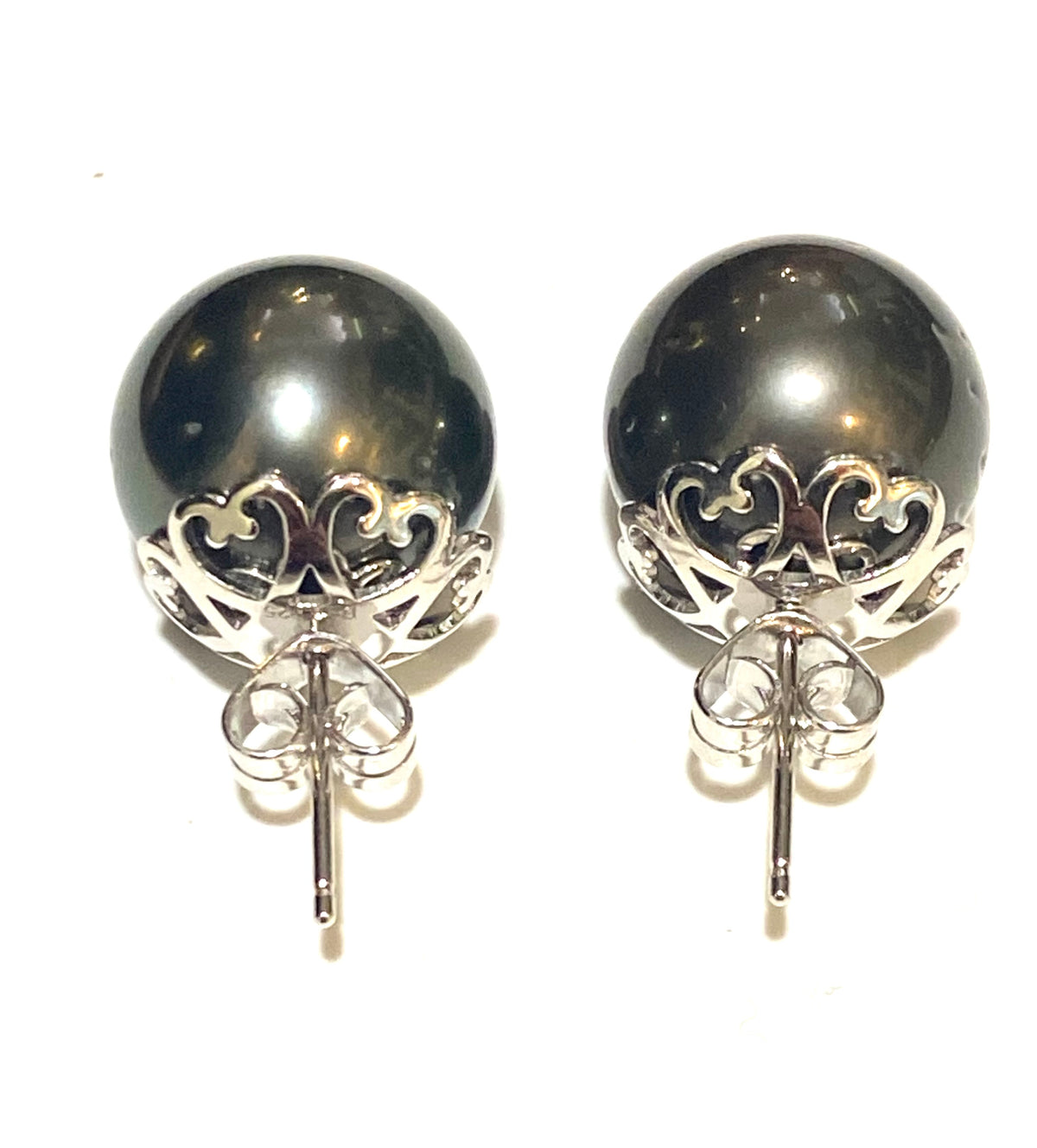Sterling Silver 16mm Black Tahitian Pearl Earrings