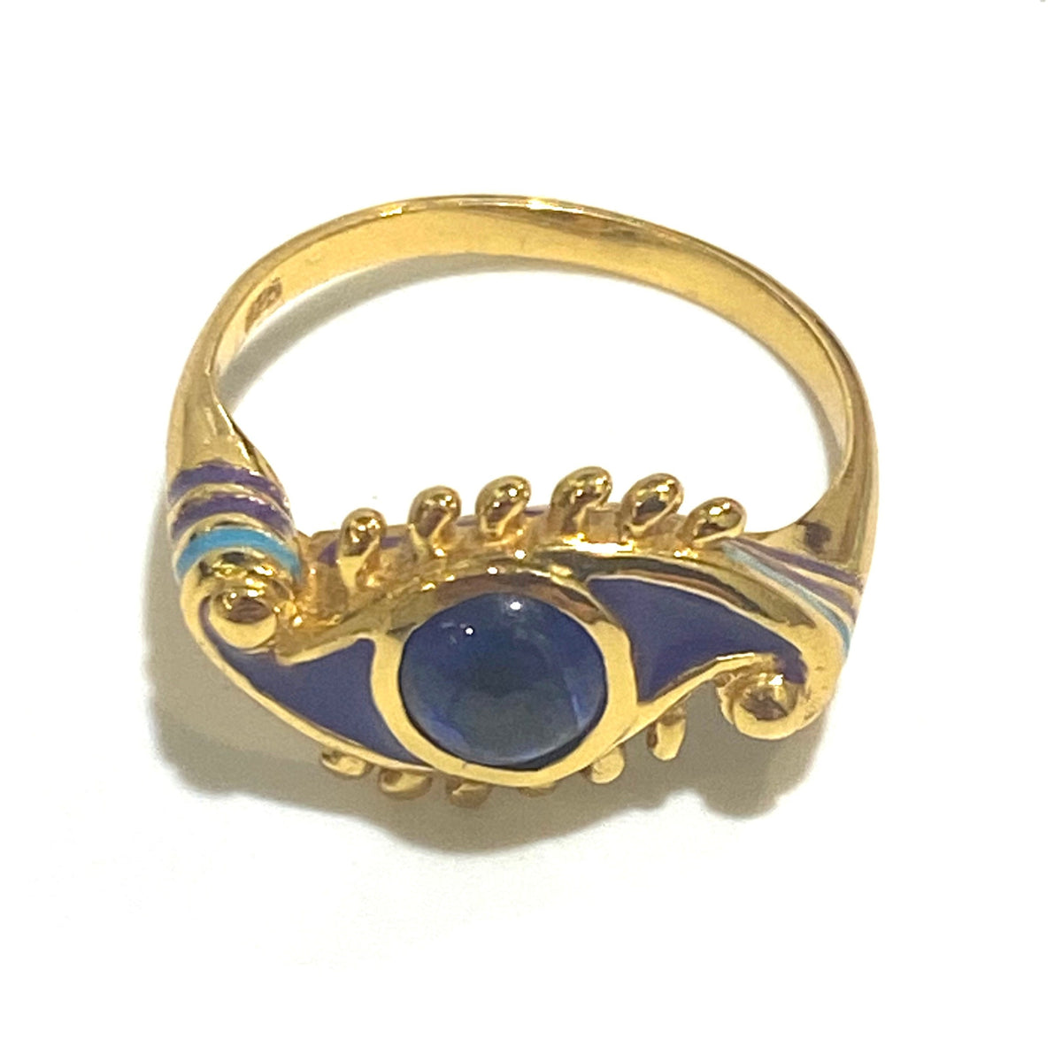 Gemstone, Blue Enamel and Sterling Silver Brass Evil Eye Ring